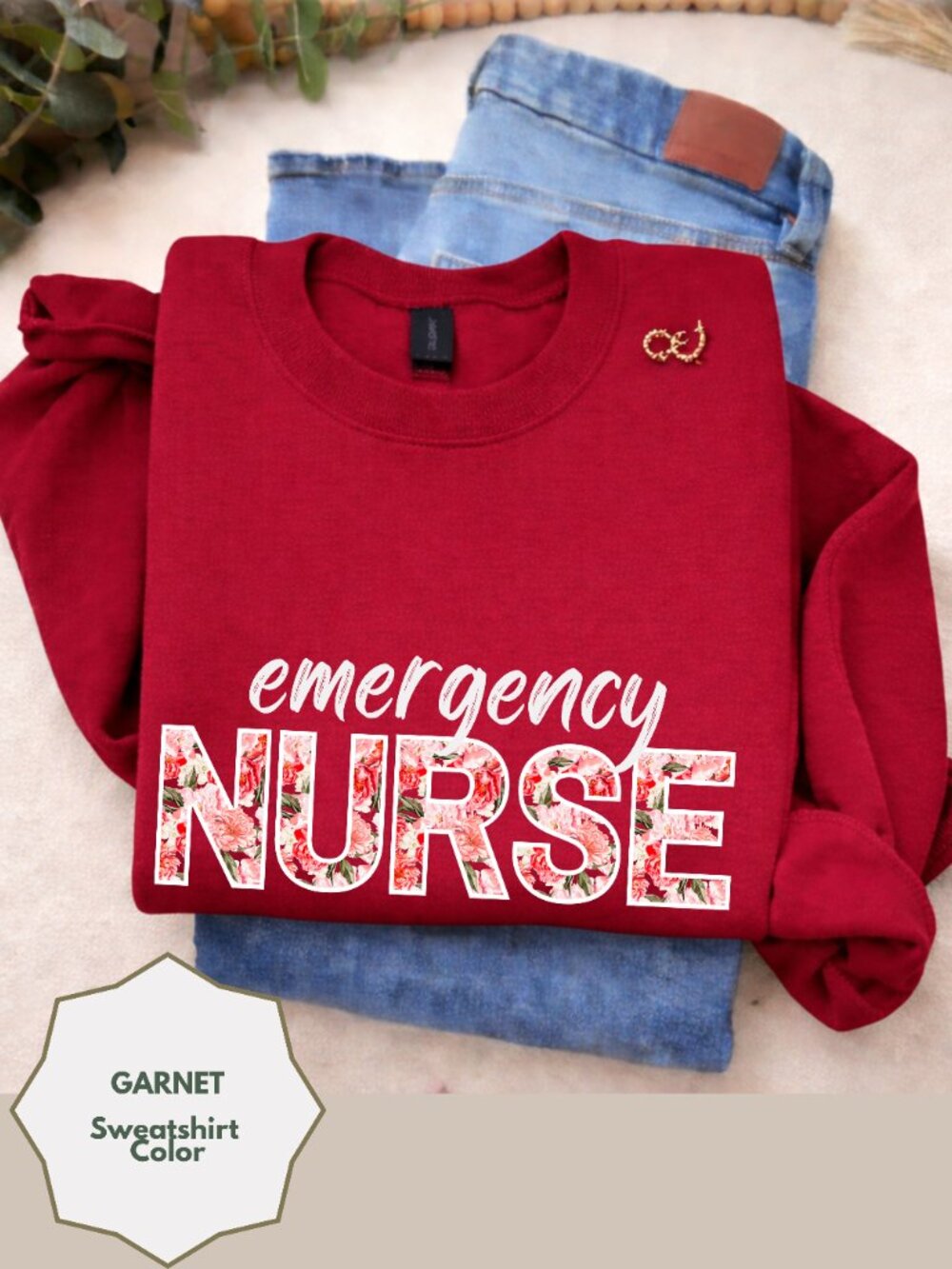 Cute Nurse Sweatshirt Red Floral Nurse Crewneck Emergency Nurse Gift Cozy RN
